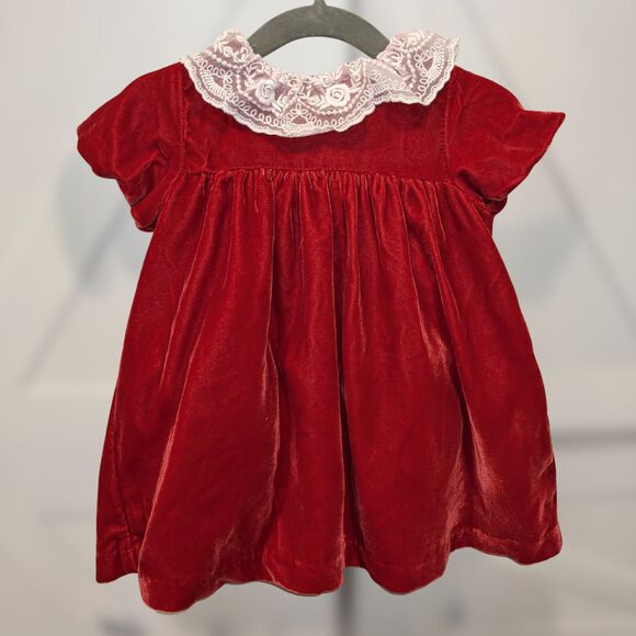 Janie & Jack Red Velour Lace Collar Dress 12–18M Holiday Christmas EUC - Picture 2 of 8